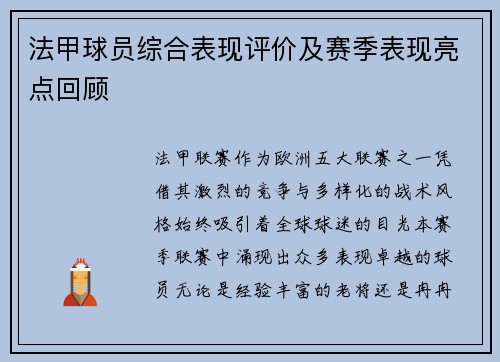 法甲球员综合表现评价及赛季表现亮点回顾